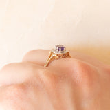 Anello a margherita vintage in oro giallo 9K con ametista (0.40ct ca.) e diamanti, anni ‘80