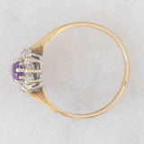 Anello a margherita in oro giallo 9K con ametista (0.35ct ca.) e diamanti (0.06ctw ca.), anno 1987