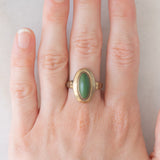 Anello da cocktail vintage in oro giallo 8K con pietra verde acqua, anni ‘70