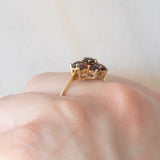 Anello a fiore vintage in oro giallo 8K con granati (1.10ctw ca.), anni ‘70