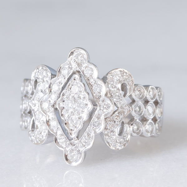 Anello vintage in oro bianco 14K con diamanti di taglio brillante (0.50ctw ca.), anni ‘70/‘80