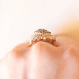 Anello vintage in oro giallo e bianco 8K con zaffiri (0.60ctw ca.) e diamanti, anni ‘80