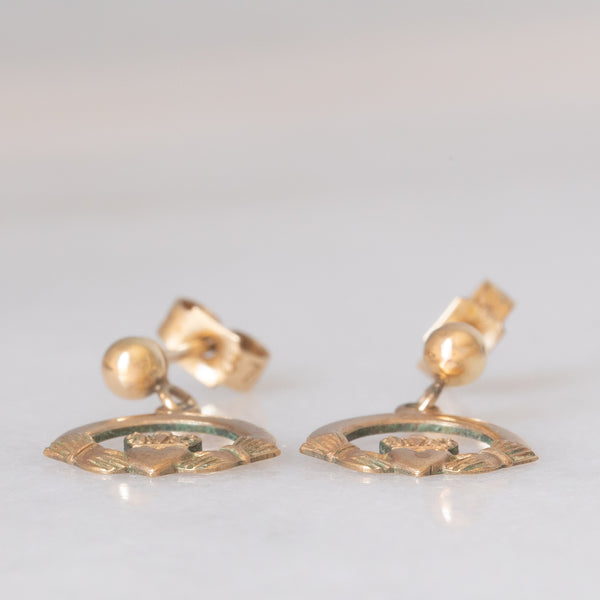 “Amicizia, amore, lealtà” Orecchini Claddagh vintage in oro giallo 9K originali irlandesi, anno 1993