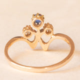 Anello Art Nouveau in oro giallo 14K con pasta di vetro blu e diamanti di taglio vecchia miniera (0.06ctw ca.), anni ‘10