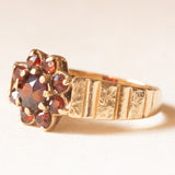 Vintage 9K Gelbgold Gänseblümchen-Bandring mit Granaten, 70er Jahre