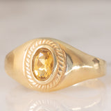 Anello chevalier vintage in oro giallo 14K con quarzo citrino, anni ‘60