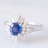 Anello ballerina vintage in platino con zaffiro (1.15ct) e diamanti (0.80ctw), anni ‘80/‘90
