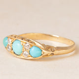 Anello antico edoardiano in oro giallo 18K con turchesi e diamanti di taglio vecchia miniera(0.12ctw ca.), anno 1907