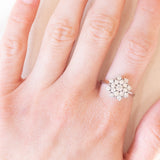 Vintage-Schneeflockenring aus 14-karätigem Weißgold mit Diamanten im Brillantschliff (ca. 1 Karat), 60er Jahre