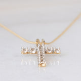 Collar vintage de cadena de oro amarillo de 9 quilates con colgante de cruz de oro amarillo de 9 quilates y diamantes marrones