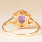 Anello a margherita vintage in oro giallo 9K con ametista (0.40ct ca.) e diamanti, anni ‘80