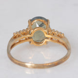Anello vintage in oro giallo 9K con pietra verde e diamanti, anni ‘80/‘90