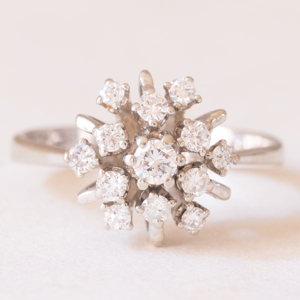 Anello a forma di fiocco di neve vintage in oro bianco 14K con diamanti di taglio brillante (0.50ctw ca.), anni ‘60/‘70
