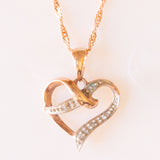 Vintage-Halskette mit Kette aus 9-karätigem Roségold und Herzanhänger aus 9-karätigem Roségold mit Diamanten