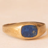 Anello chevalier vintage in oro giallo 8K con lapislazzuli, anni ‘50