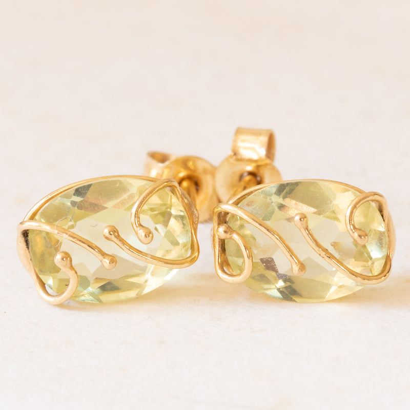 Orecchini vintage in oro giallo 9K con peridoti verdi (3ctw ca.), anni ‘80