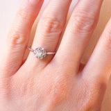 Retro-Solitär aus 18 Karat Weißgold mit Diamant im Brillantschliff (ca. 0.35 ct), 40er Jahre