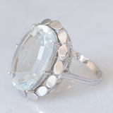 Anello da cocktail vintage in oro bianco 14K con acquamarina (10ct ca.), anni ‘80