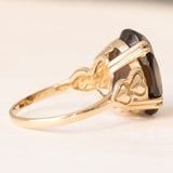 Vintage-Cocktailring aus 9-karätigem Gelbgold mit Rauchquarz (ca. 5 Karat) und Herzverzierungen, 1991