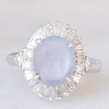 Anello ballerina vintage in platino con zaffiro stellato (6.40ct) e diamanti (0.94ctw), anni ‘80