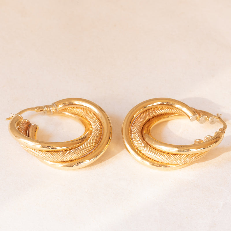 Orecchini vintage a cerchio a canna vuota in oro giallo 18K, anni ‘60
