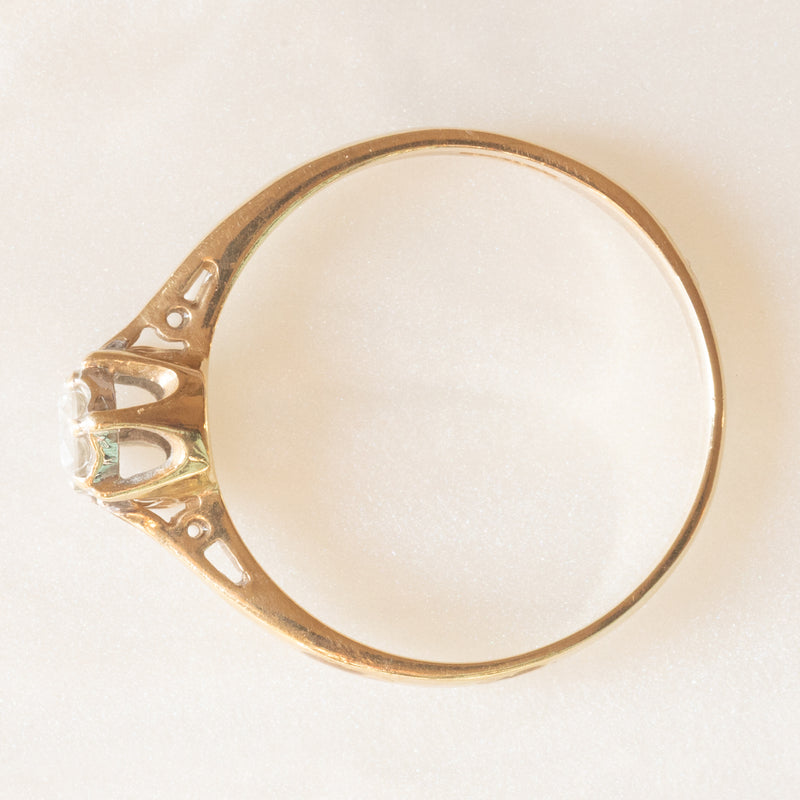 Solitario vintage in oro giallo 9K con diamante di taglio brillante (0.14ct ca.), anni ‘60/‘70