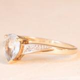 Anello vintage in oro giallo 9K con topazio azzurro (0.70ct ca.) e diamanti, anni ‘70/‘80