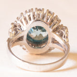 Vintage-Gänseblümchen-Ring aus 18 Karat Weißgold mit hellblauem Zirkon (ca. 4.50 ct) und Diamanten (ca. 0.84 ctw)