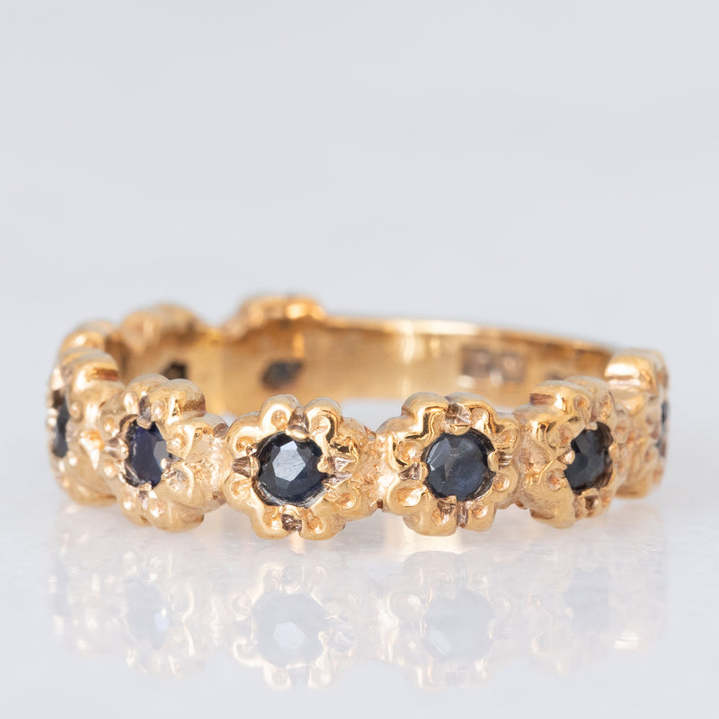 Mezzo eternity vintage in oro giallo 9K con zaffiri (0.36ctw ca.), anno 1983