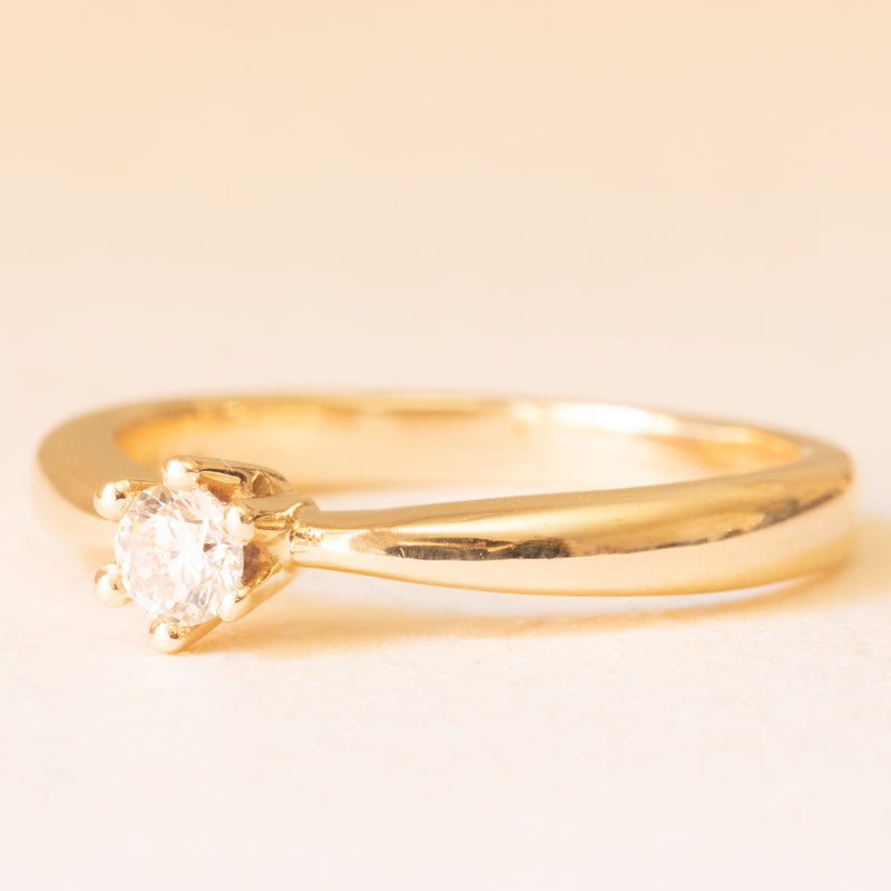 Solitario vintage in oro giallo 14K con diamante di taglio brillante (0.20ct ca.), anni ‘80