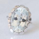 Anello da cocktail vintage in oro bianco 14K con acquamarina (10ct ca.), anni ‘80