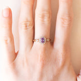 Vintage-Gänseblümchenring aus 9-karätigem Gelb- und Weißgold mit Amethyst (ca. 0.30 ct) und Diamanten (ca. 0.14 ct), 70er Jahre