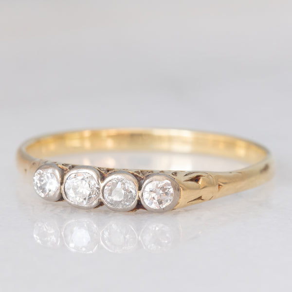 Veretta antica in oro giallo e bianco 14K con diamanti di taglio vecchia miniera (0.35ctw ca.), anni ‘30