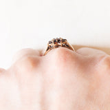 Vintage 9K Gelbgold Gänseblümchen-Bandring mit Granaten, 70er Jahre