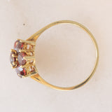 Anello a fiore vintage in oro giallo 8K con granati (1.10ctw ca.), anni ‘70