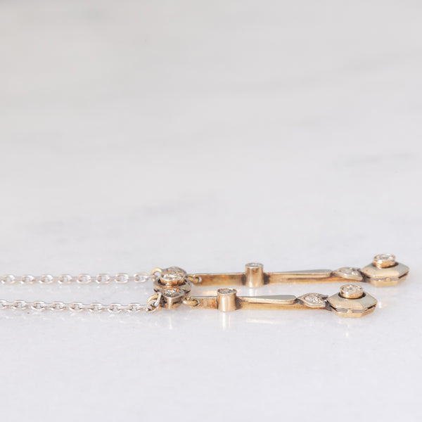 Collier Art Déco négligé in oro giallo e bianco 18K e 14K con diamanti di taglio vecchia miniera (0.30ctw ca.), anni ‘30