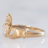 Anello Claddagh vintage in oro giallo 9K con diamanti