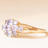 Anello vintage in oro giallo e bianco 9K con tanzaniti (1ctw ca.) e diamanti, anno 2006