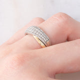 Anello vintage "doppio" in oro giallo e bianco 14K con diamanti (0.80ctw ca.), anni '70