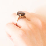 Vintage-Cocktailring aus 9-karätigem Gelbgold mit Rauchquarz (ca. 5 Karat) und Herzverzierungen, 1991