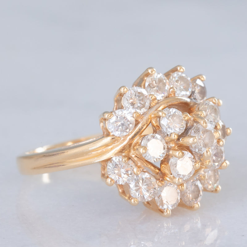 Anello vintage in oro giallo 14K con diamanti di taglio brillante (1.90ctw ca.), anni ‘70