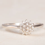 Bague fleur vintage en or blanc 9 carats et diamants (environ 0.20 ct), années 80