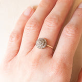 Anello a fiore vintage in oro giallo e bianco 9K con diamanti (0.20ctw ca.), anno 1997