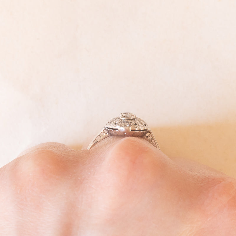 Anello Art Déco in oro bianco 14K con diamanti di taglio vecchia Europa (0.45ctw ca.), anni ‘20