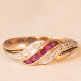 Vintage 9K yellow and white gold ring with rubies (0.20ctw approx.) and diamonds (0.03ctw approx.), 70s/80s