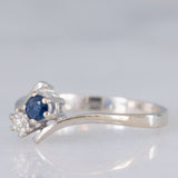 Toi et Moi vintage in oro bianco 14K con zaffiro (0.15ct ca.) e diamante, anni ‘70