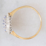 Anello vintage in oro giallo e bianco 9K con tanzaniti (0.25ctw ca.) e diamanti, anni ‘90