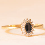 Anello a margherita vintage in oro giallo 9K con zaffiro (0.30ct ca.) e diamanti (0.07ctw ca.)