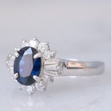 Anello ballerina vintage in platino con zaffiro (1.05ct) e diamanti (0.35ctw), anni ‘90