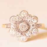 Antiker 18-Karat-Gelb- und Weißgold-Diamant-Blumenring im alten europäischen Schliff (ca. 0.88 ctw), 20er Jahre